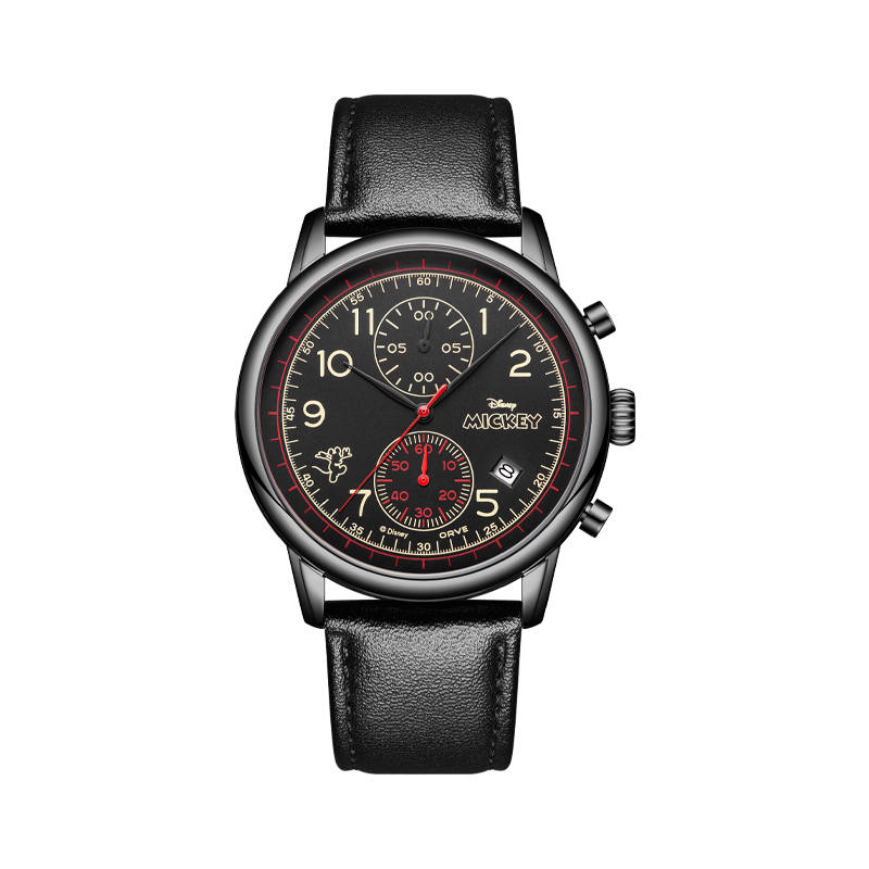 Disney Quartz Movement Leather Strap Watch Unisex Black Dial Waterproof