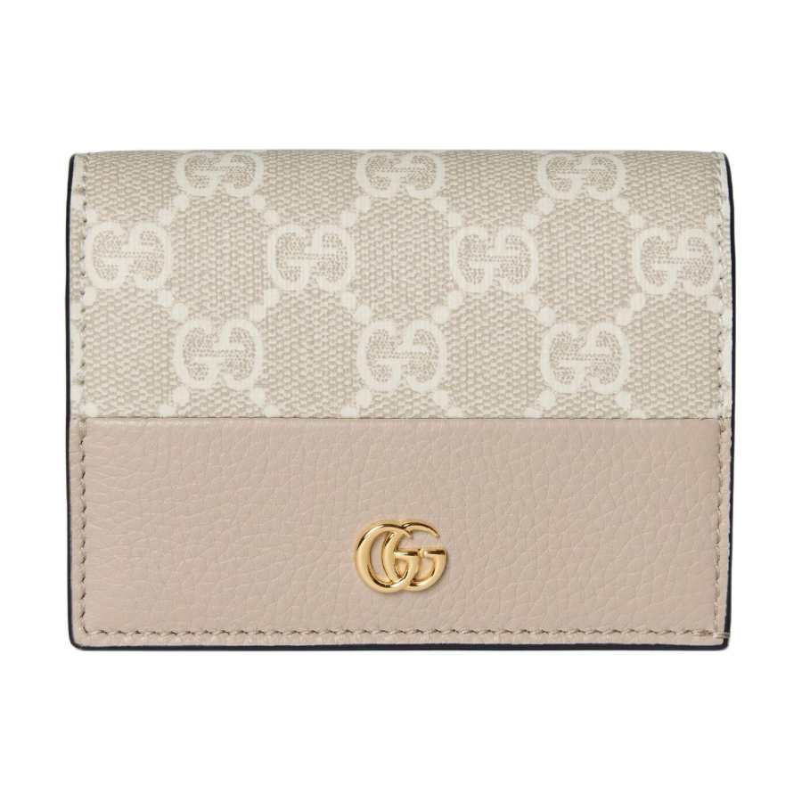 GUCCI GG Marmont Leather Paneled Canvas Wallet Mini Women's Beige & White