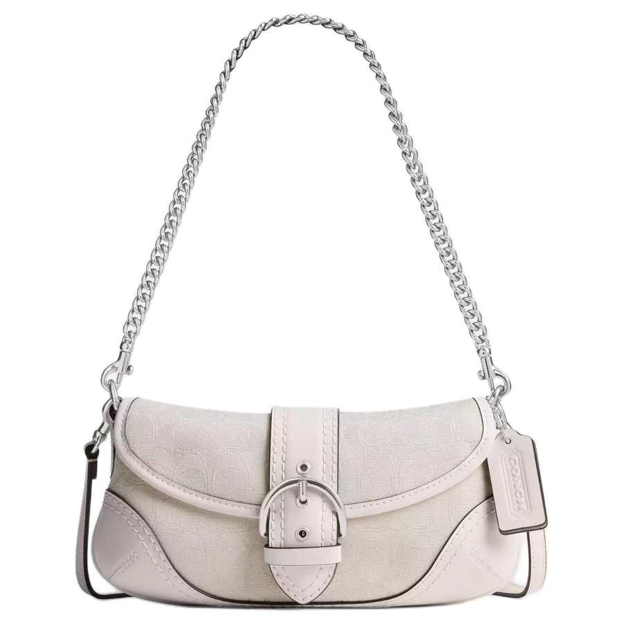 COACH Soho Coated Canvas With Leather Shoulder Bag Medium Women's White