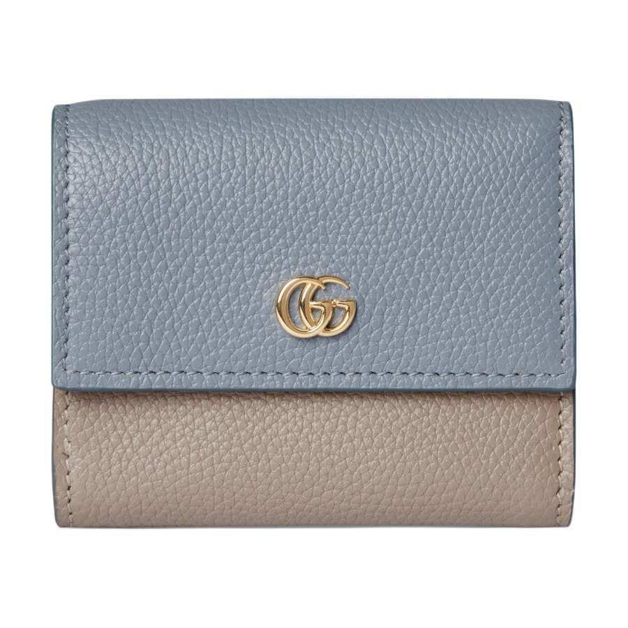 GUCCI GG Marmont Leather Wallet Mini Women's Light Blue & Beige