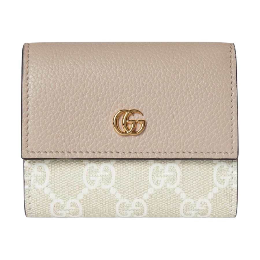GUCCI GG Marmont Leather Wallet Mini Women's Ecru & White
