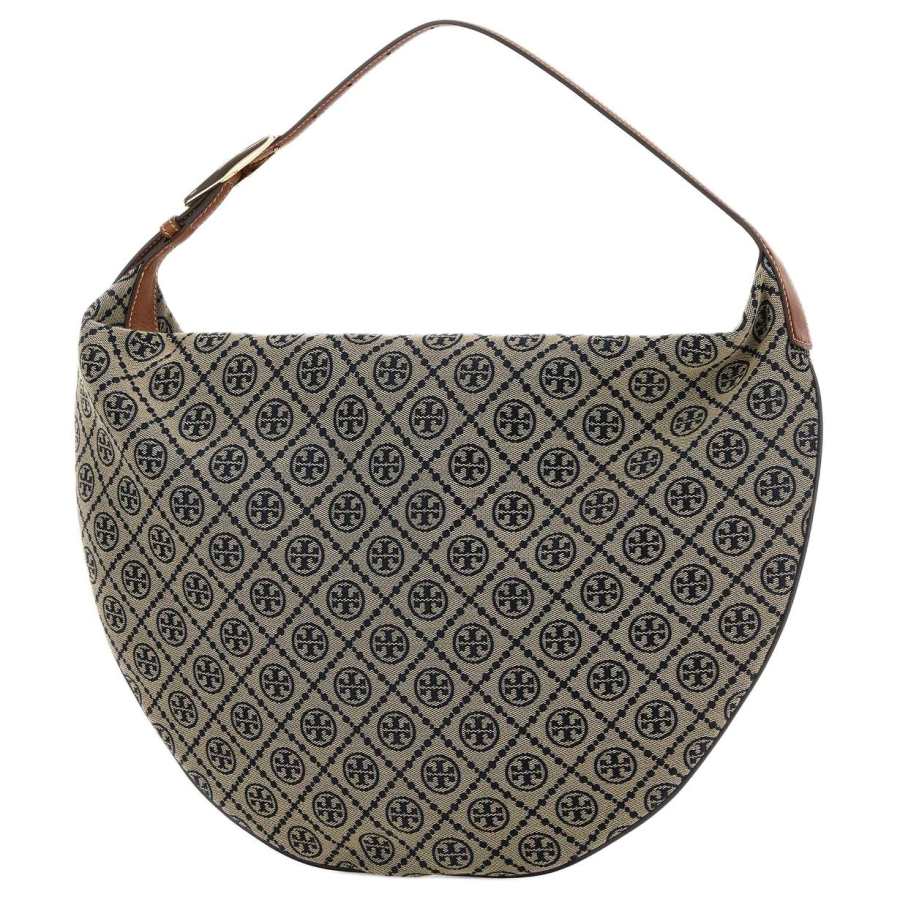 TORY BURCH T Monogram Fabric Crescent Bag Shoulder Bag Small Women's Marine Blue