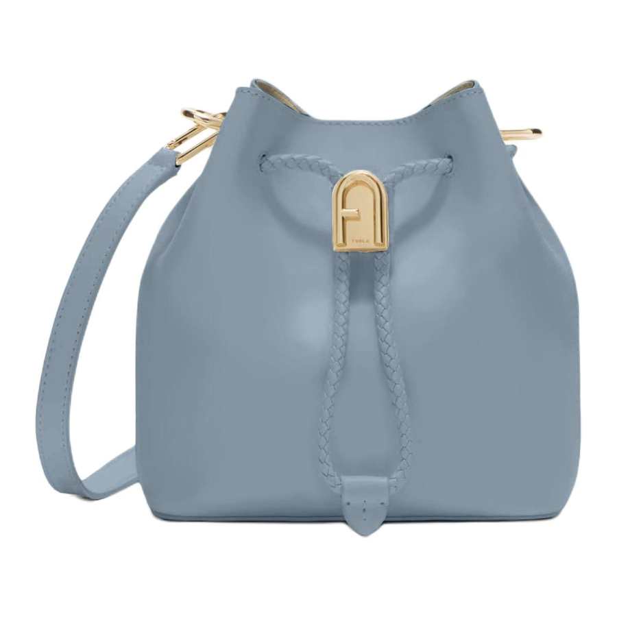 Furla Cow Leather Bucket Bag, Shoulder Bag Mini Women's Sky Blue