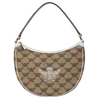 MCM Himmel Lauretos Jacquard Fabric HOBO Shoulder Bag Medium Women's Beige