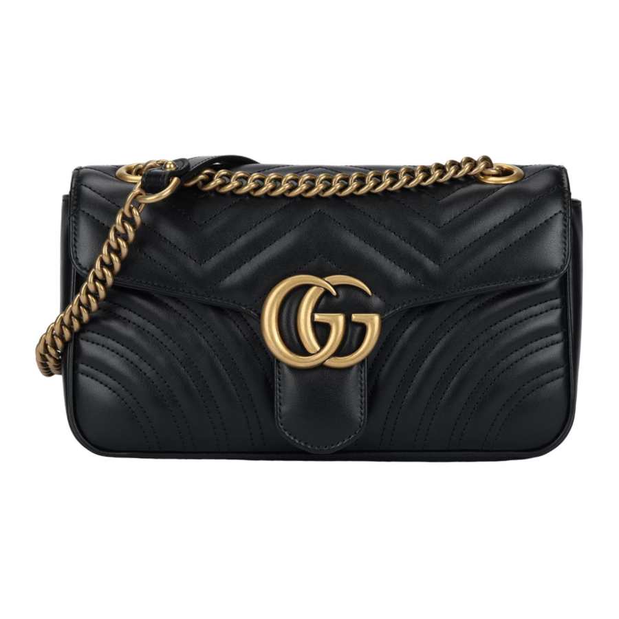 GUCCI Small GG Marmont Camera Bag Shoulder Bag Black Leather