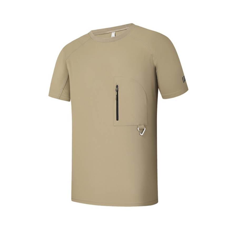 FILA Explorer T Shirts Men's Fragrant Coffee Brown BG Crew Neck Moderate Straight Fit