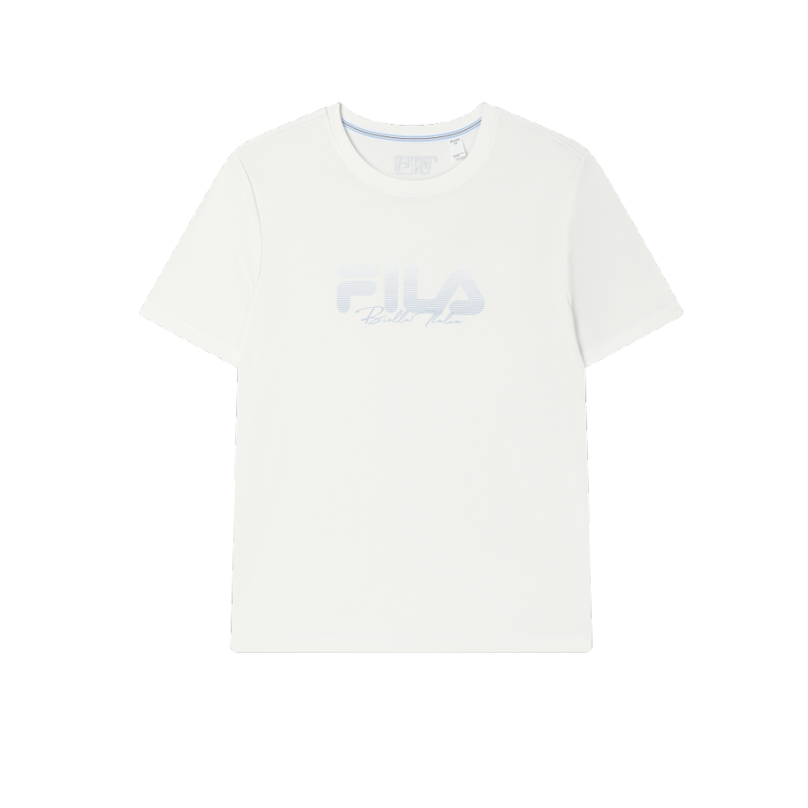 FILA WHITE T Shirts Women's Cloud White WT Crew Neck Moderate