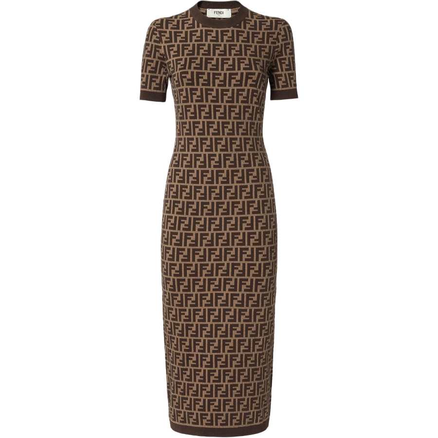 Fendi Ff Jacquard Fitted Midi Dress