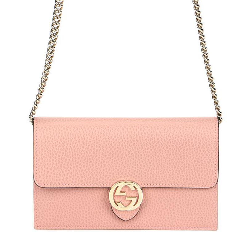 GUCCI Double G Leather WOC Chain Shoulder Messenger Bag Pink