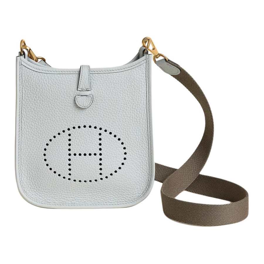 HERMES Evelyne Clemence Bullock Leather Crossbody Bag, Shoulder Bag 16 Women's Grail Blue & Tin Gray