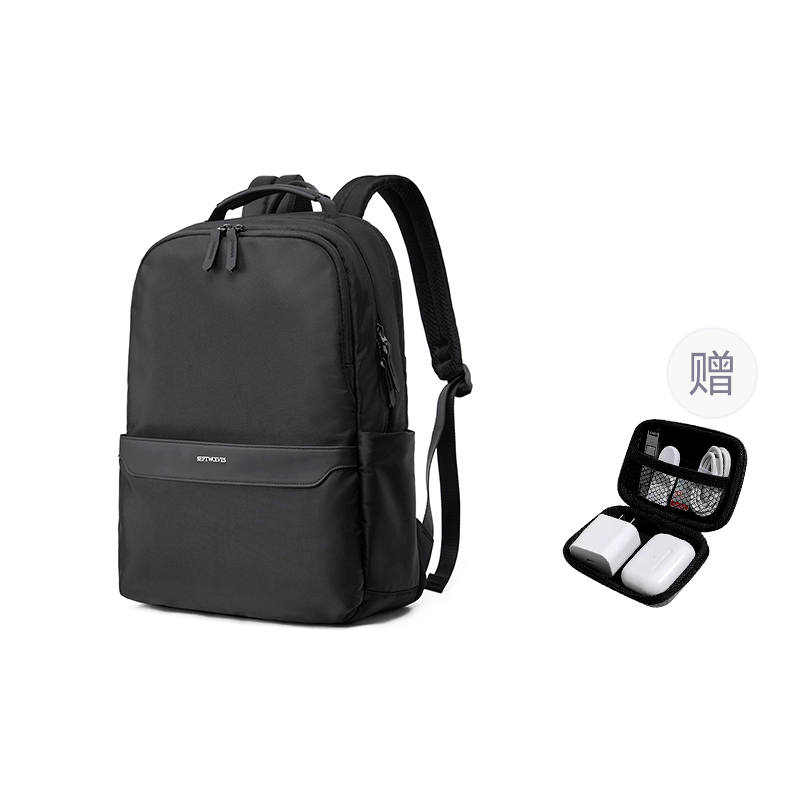 SEPTWOLVES SEPTWOLVES Fabric Students Backpack Laptop Bag QPL Unisex Black
