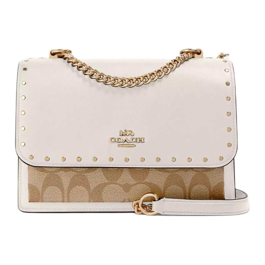 COACH Klare Coated Canvas With Leather Shoulder Bag, Crossbody Bag Small Women's White & Light Khaki