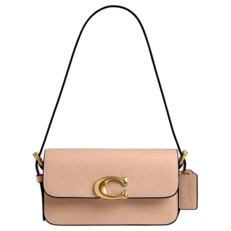 COACH Calfskin Handbag, Shoulder Bag Small Women's Beige