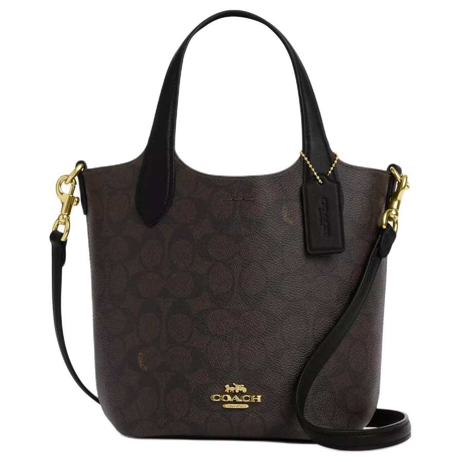 COACH Hanna Artificial Leather With Cow Leather Bucket Bag Handbag Small Women's Walnut