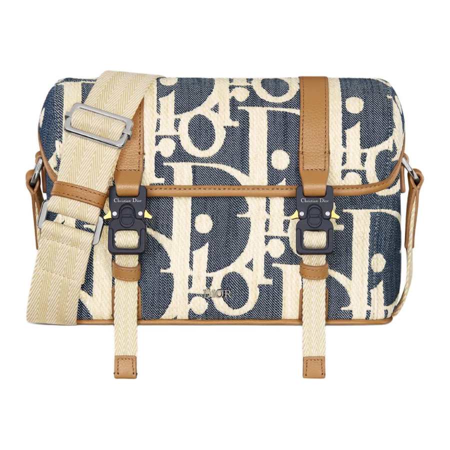 DIOR Hit The Road Cotton Messenger Bag, Shoulder Bag, Crossbody Bag Men's Blue & Beige & Brown