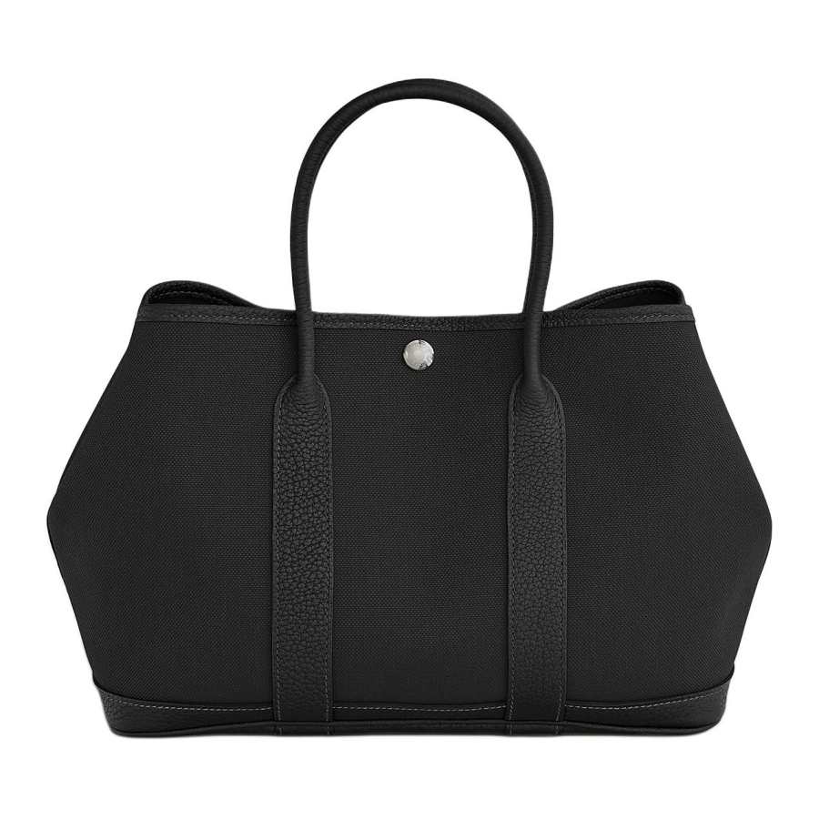 HERMES Garden Party Canvas With Negonda Calfskin Handbag 30 Women's 89 Noir Black