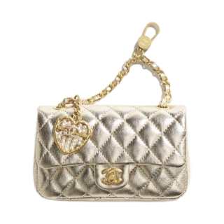 CHANEL Cow Leather Material Gold Tone Lock Coin Purse Mini Women's Gold