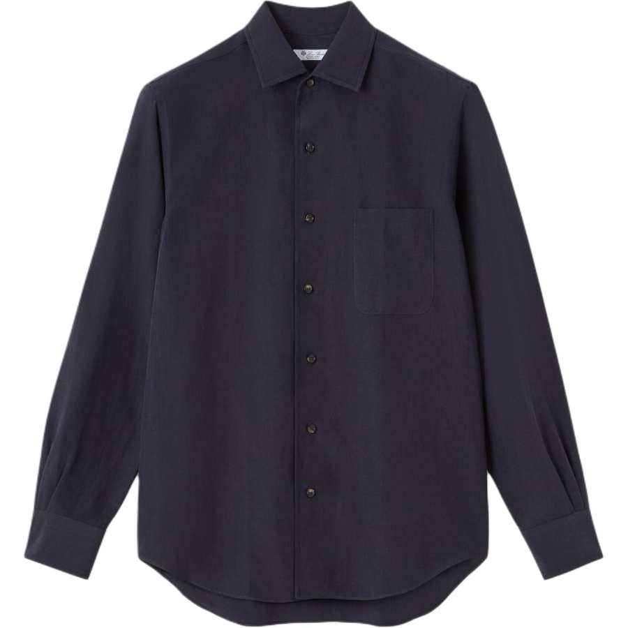 Loro Piana Shirts Men's Marine Blue Wide Spread Collar Moderate
