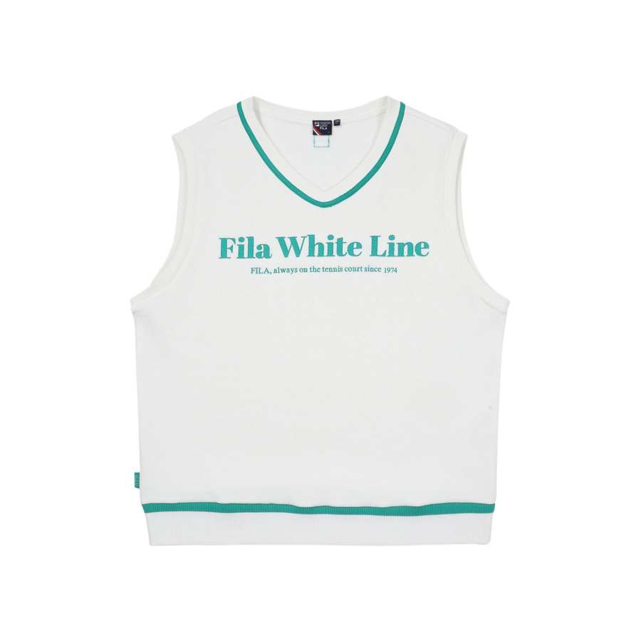 FILA Vests Unisex White V Neck Moderate Knitted Fabric
