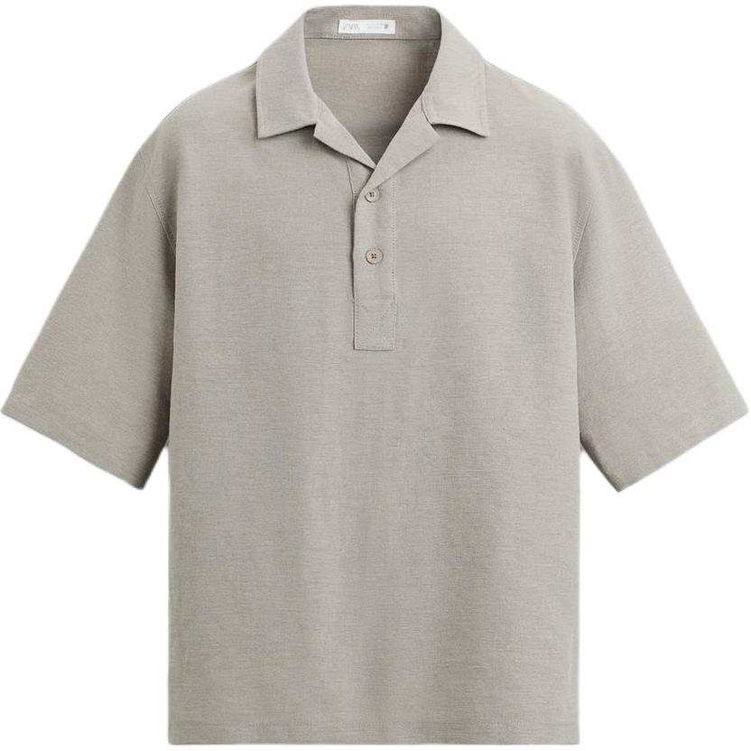 ZARA Polo Shirts Men's Medium Gray Lapel Moderate Straight Fit
