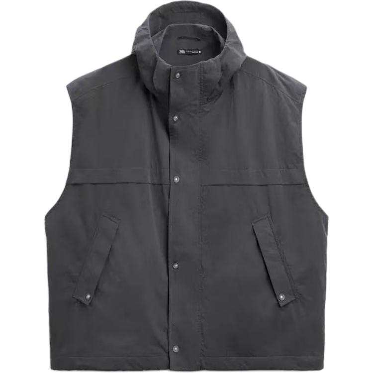 ZARA Vests Men's Dark Gray Hooded Non Detachable Moderate Other