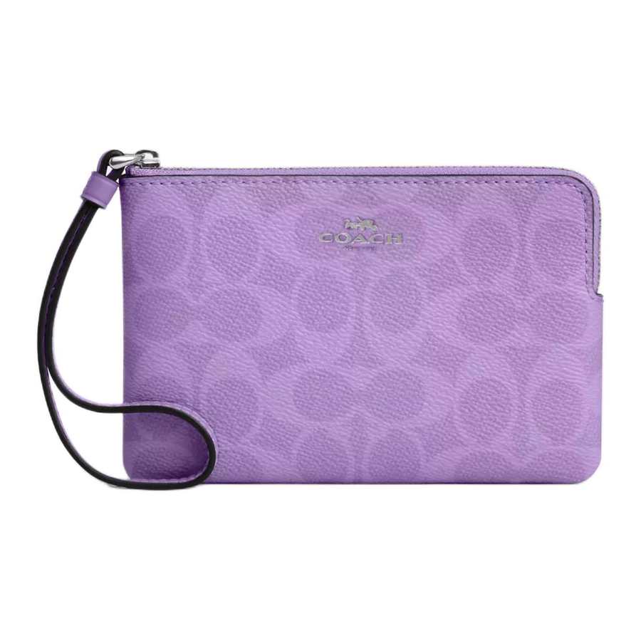 COACH Corner Zip Coated Canvas Clutch Small Women's Purple