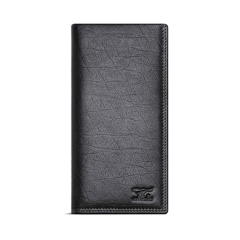 SEPTWOLVES Top Grain Cow Leather Long Wallet Business Suit Clip Wallet Men's Black