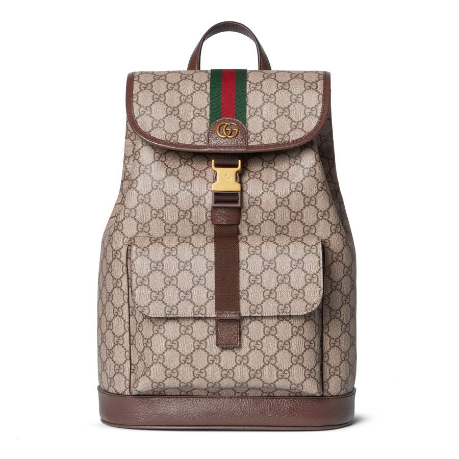 GUCCI Ophidia Coated Fabric Backpack Women's Beige & Dark Brown