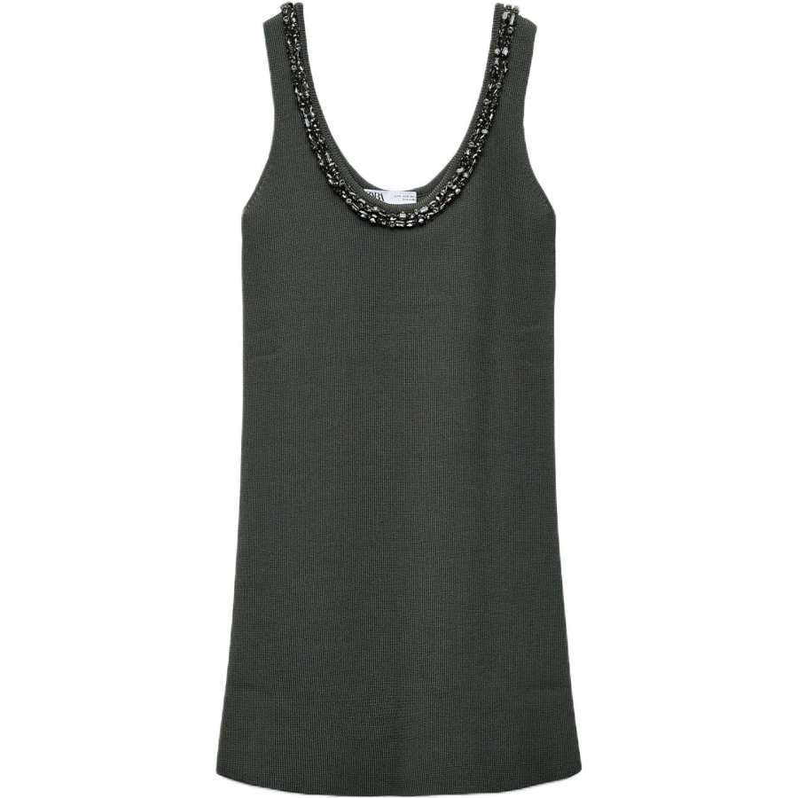 ZARA Sleeveless Dresses Women's Green Crew Neck Moderate