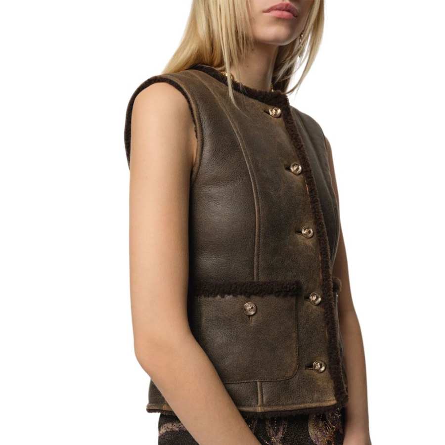 CHANEL Tank Tops Women's Brown Crew Neck Moderate Other