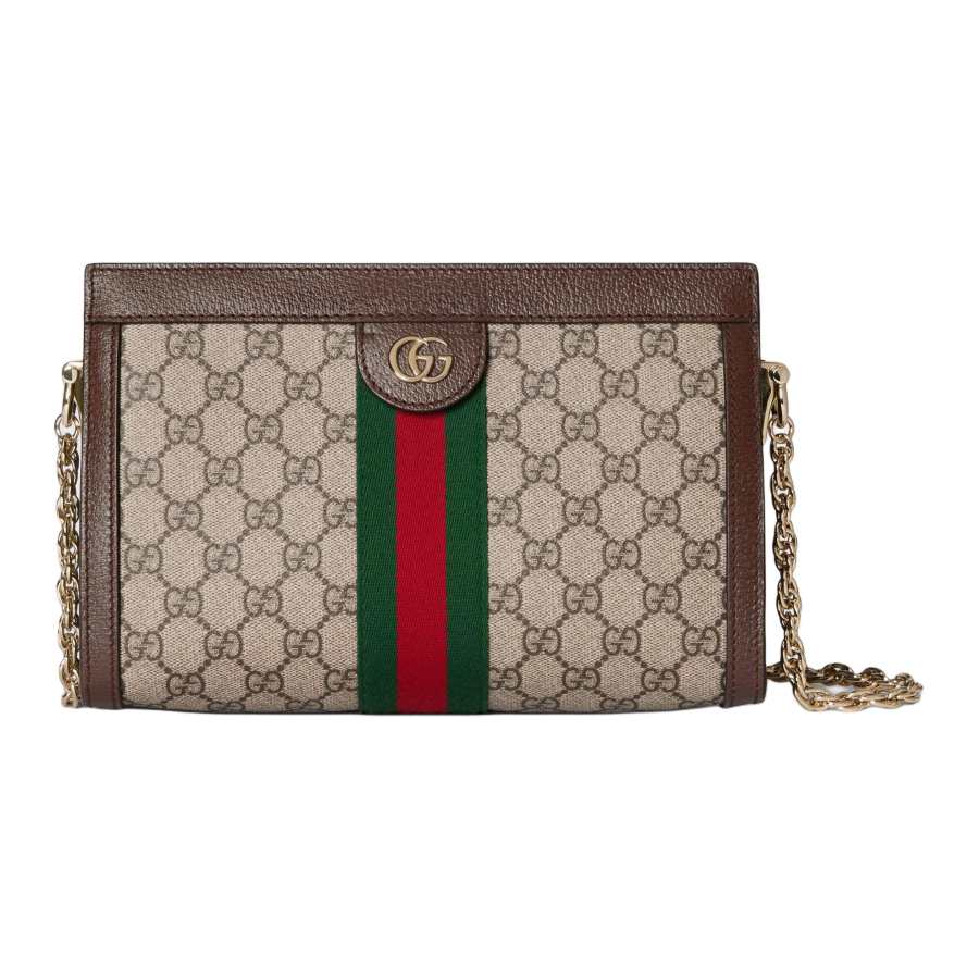 GUCCI OphidiaGG Monogram Coated Fabric Shoulder Bag Medium Women's Beige & Dark Brown