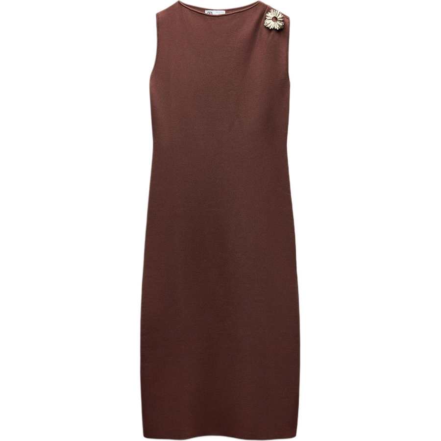ZARA Sleeveless Dresses Women's Brown Crew Neck Moderate