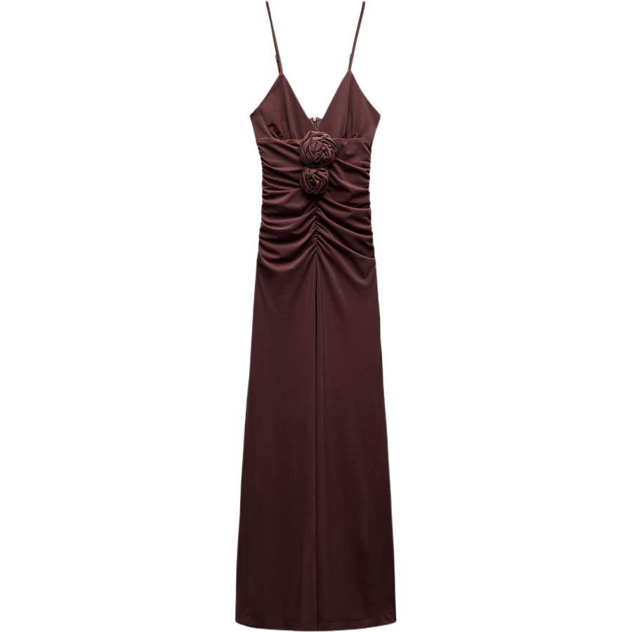 ZARA Slip Dresses Women's Eggplant Color V Neck Moderate Mid Length
