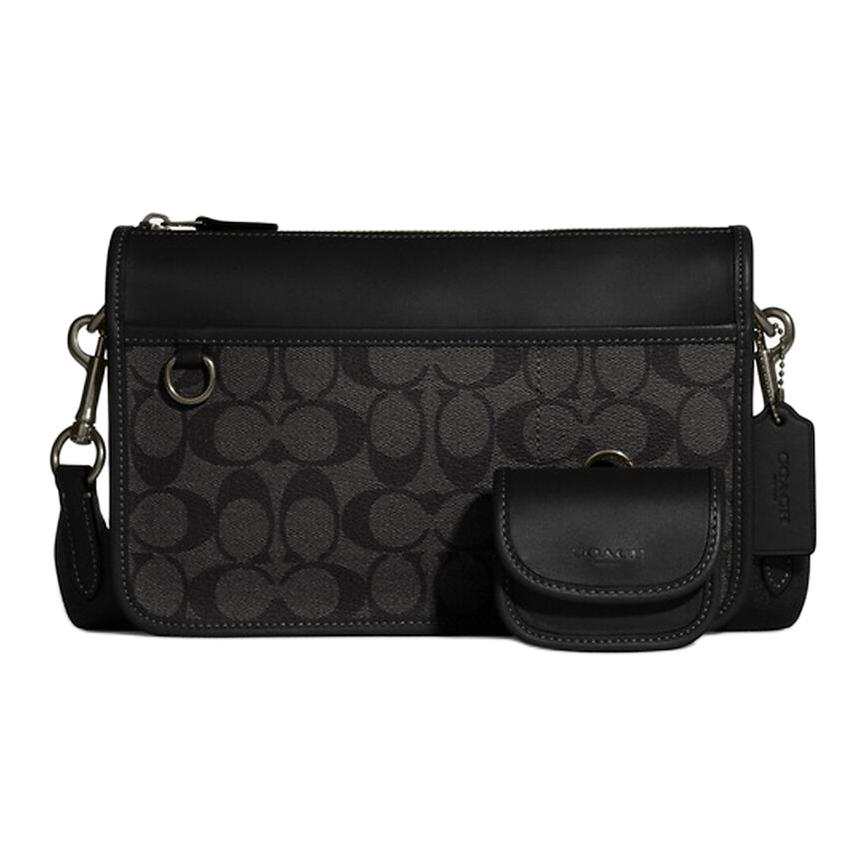 COACH Heritage Canvas With Leather Crossbody Bags Medium Men's Black & Gray