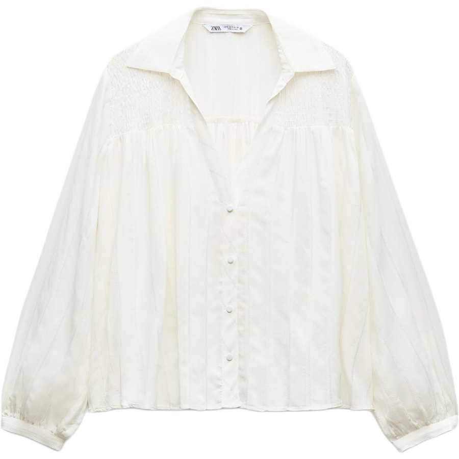 ZARA Shirts Women's White Lapel Moderate