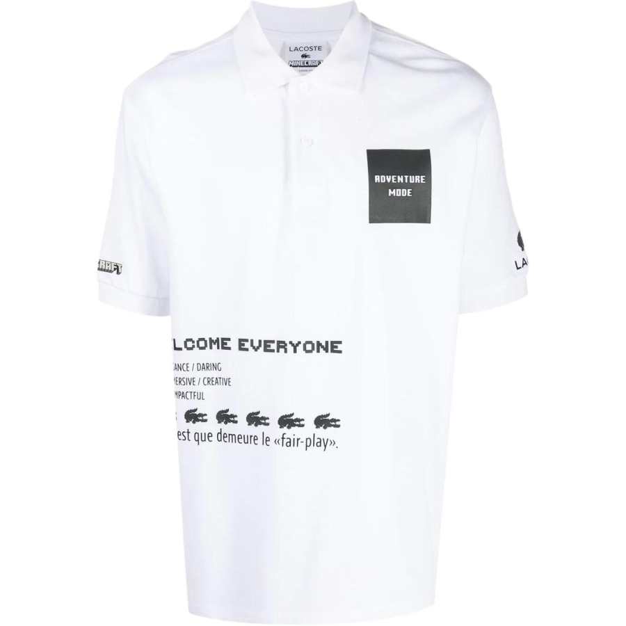 LACOSTE Polo Shirts Men's White Polo Collar Moderate Straight Fit
