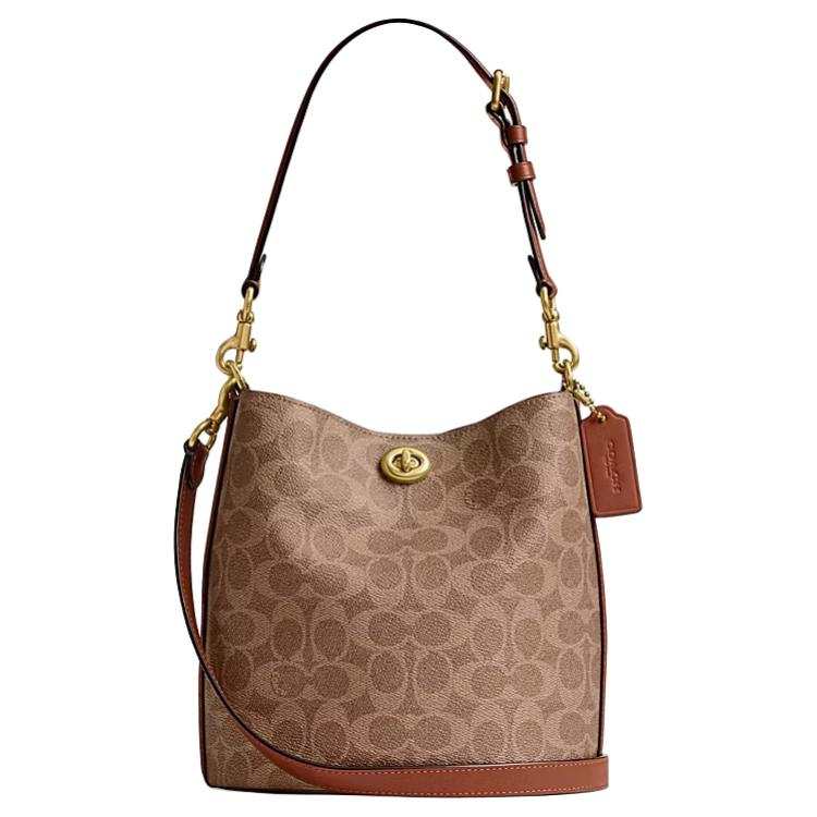 COACH Willow Artificial Leather Crossbody Bag, Shoulder Bag Small Women's Brown Yellow & Caramel