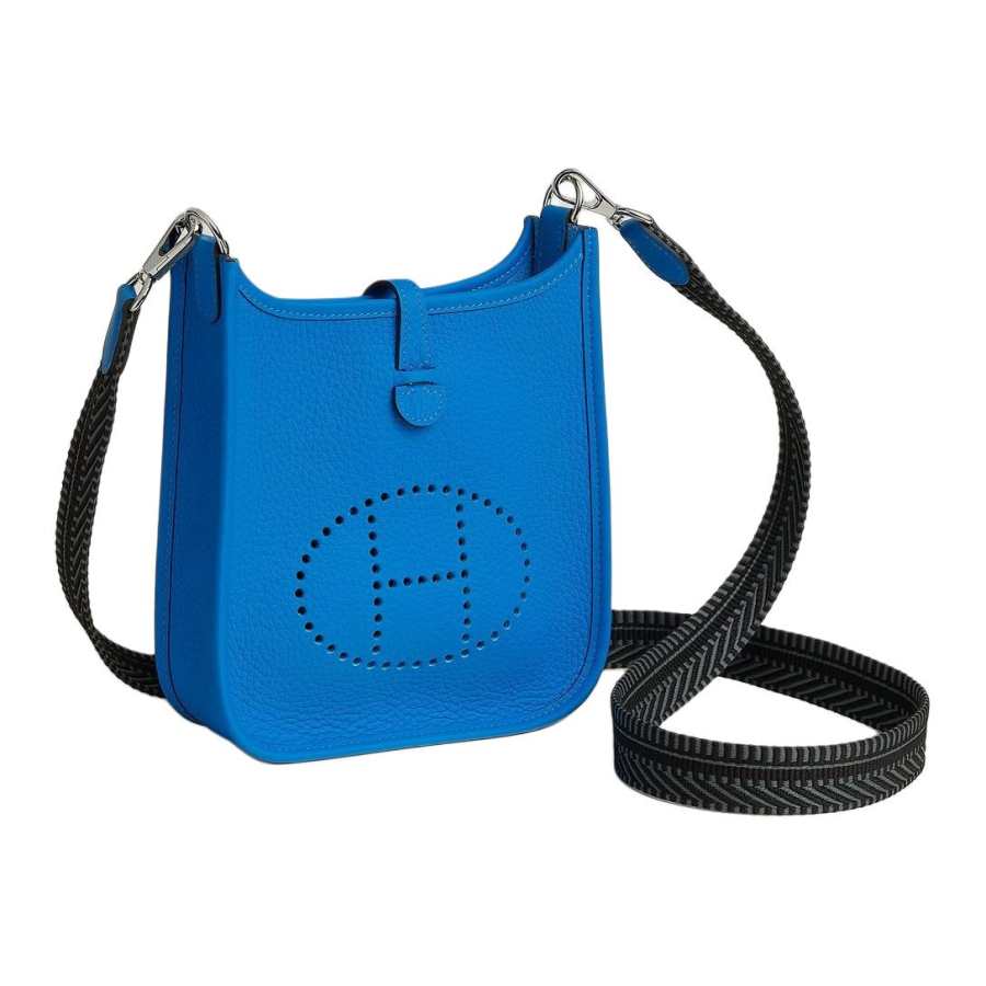 HERMES Evelyne Clemence Bullock Leather Crossbody Bag, Shoulder Bag 16 Women's Blue