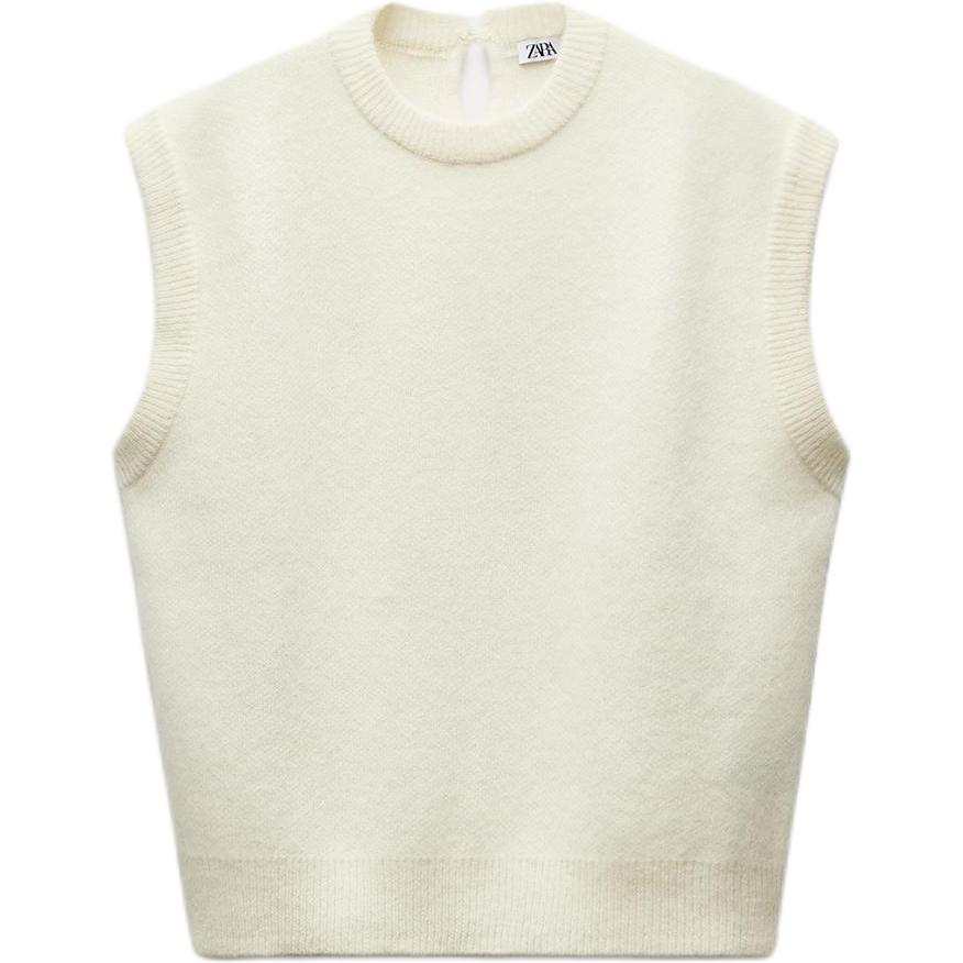 ZARA Tank Tops Women's Yellow White Crew Neck Moderate Other
