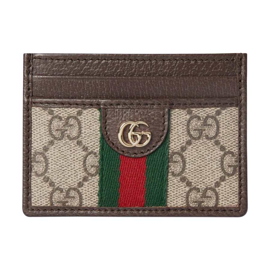 GUCCI Ophidia Leather Paneled Canvas Card Holder Regular Women's Beige & Brown