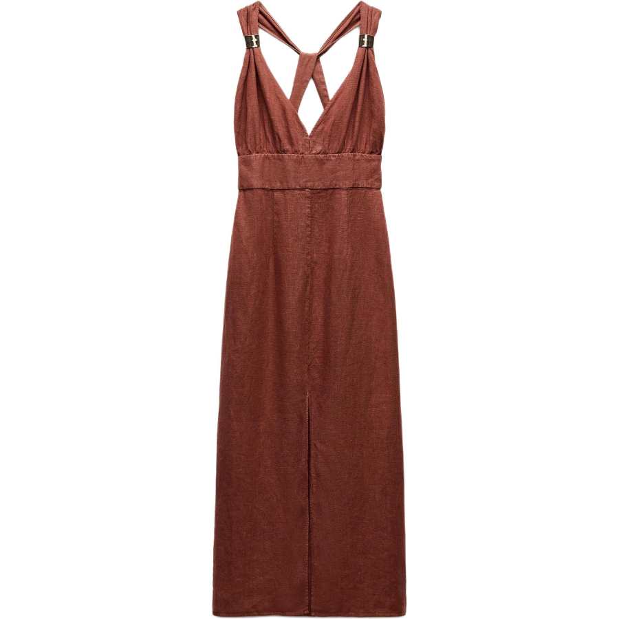 ZARA Sleeveless Dresses Women's Terracotta V Neck Moderate Mid Length