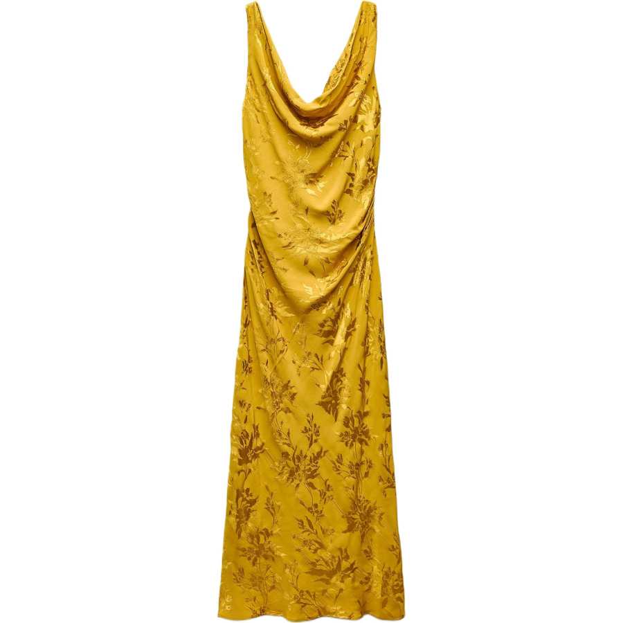 ZARA Sleeveless Dresses Women's Gold Crew Neck Moderate Long Skirt