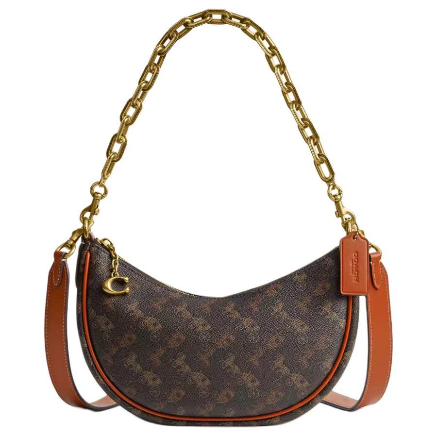 COACH COACH Canvas With Leather Dumpling Bag, Handbag, Shoulder Bag Medium Women's Coffee & Brown
