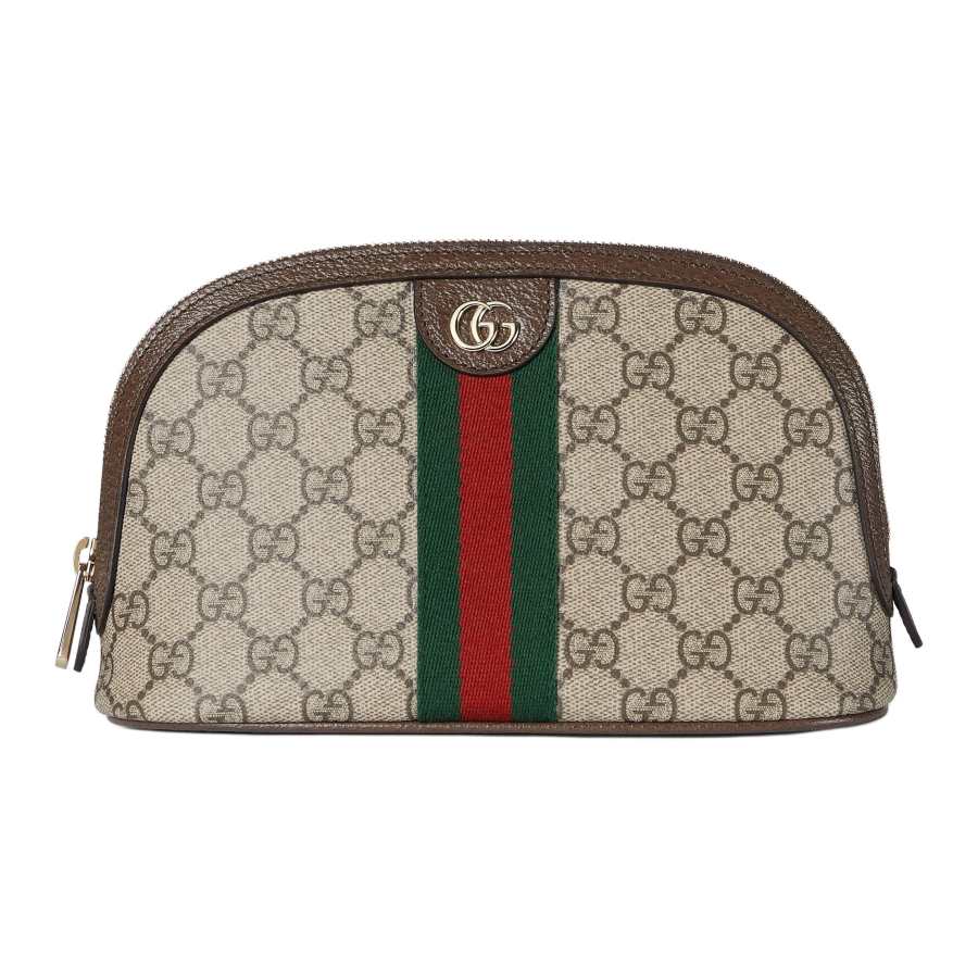 GUCCI Ophidia Coated Fabric Makeup Bag Small Women's Beige & Brown