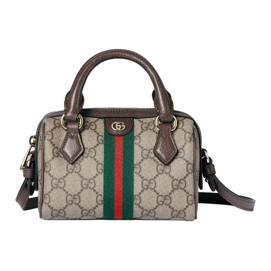 GUCCI Ophidia Coated Fabric Handbag Mini Women's Beige & Dark Brown