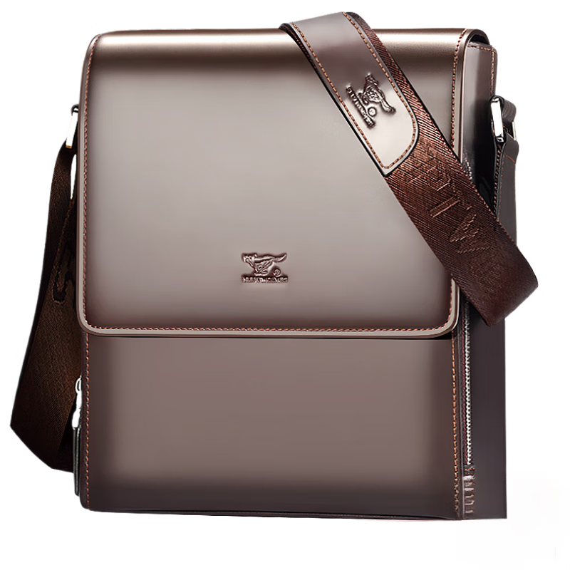 SEPTWOLVES Cow Leather Crossbody Bag, Shoulder Bag Men's Coffee/Black