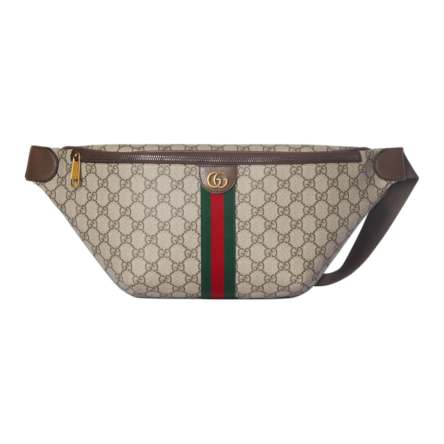 GUCCI Ophidia Coated Fabric Fanny Pack Large Men's Beige & Dark Brown