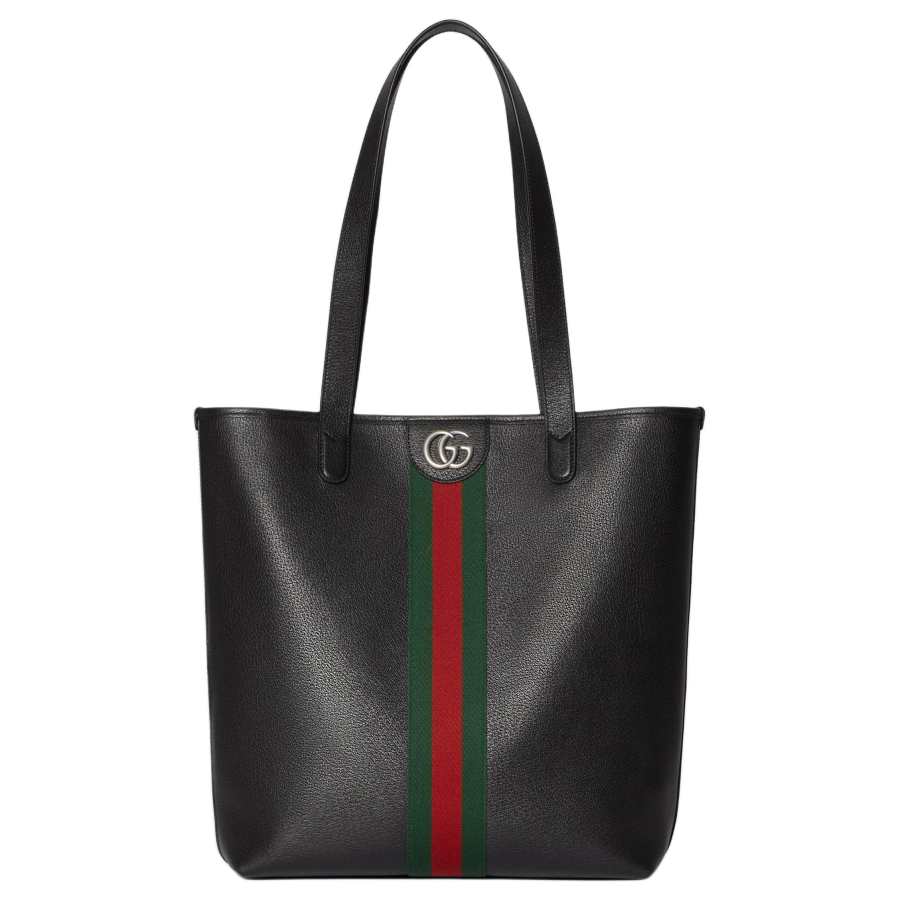 GUCCI Ophidia Leather With Cotton Linen Lining Tote Bag, Shopping Bag, Shoulder Bag Medium Men's Black