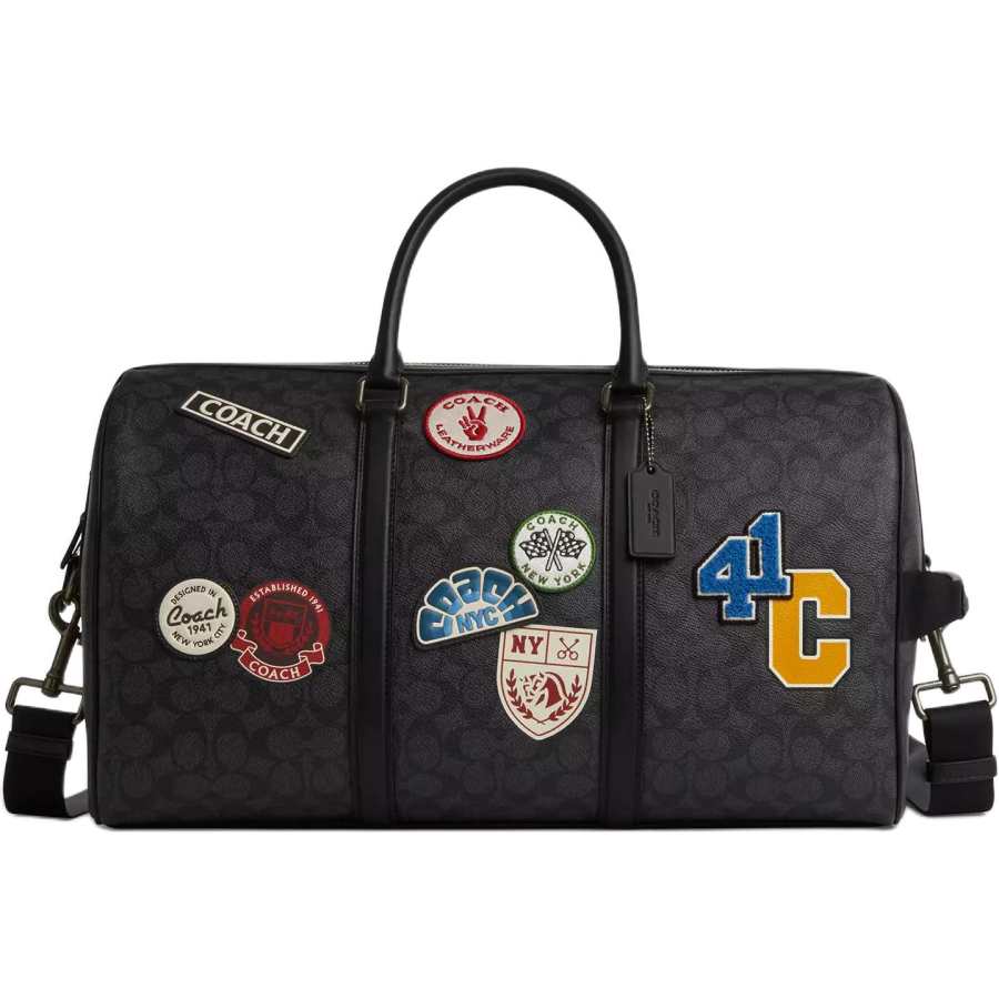 COACH Venturer Artificial Leather Travel Bag Men's Black Gray