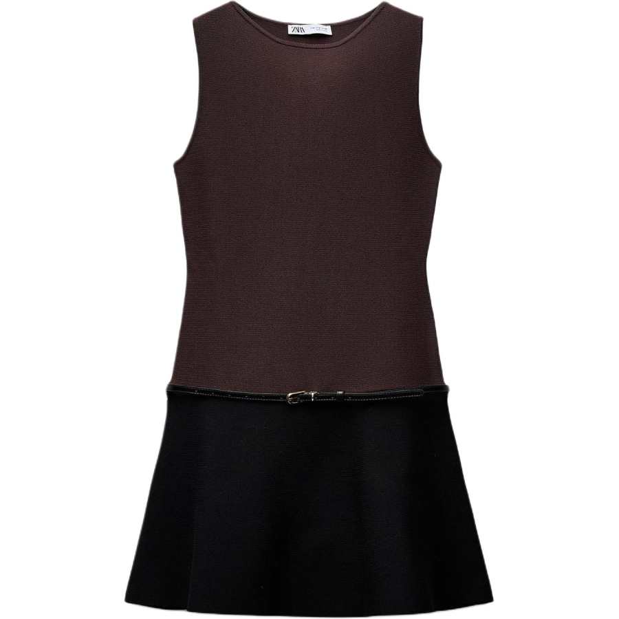 ZARA Sleeveless Dresses Women's Black Brown Crew Neck Moderate